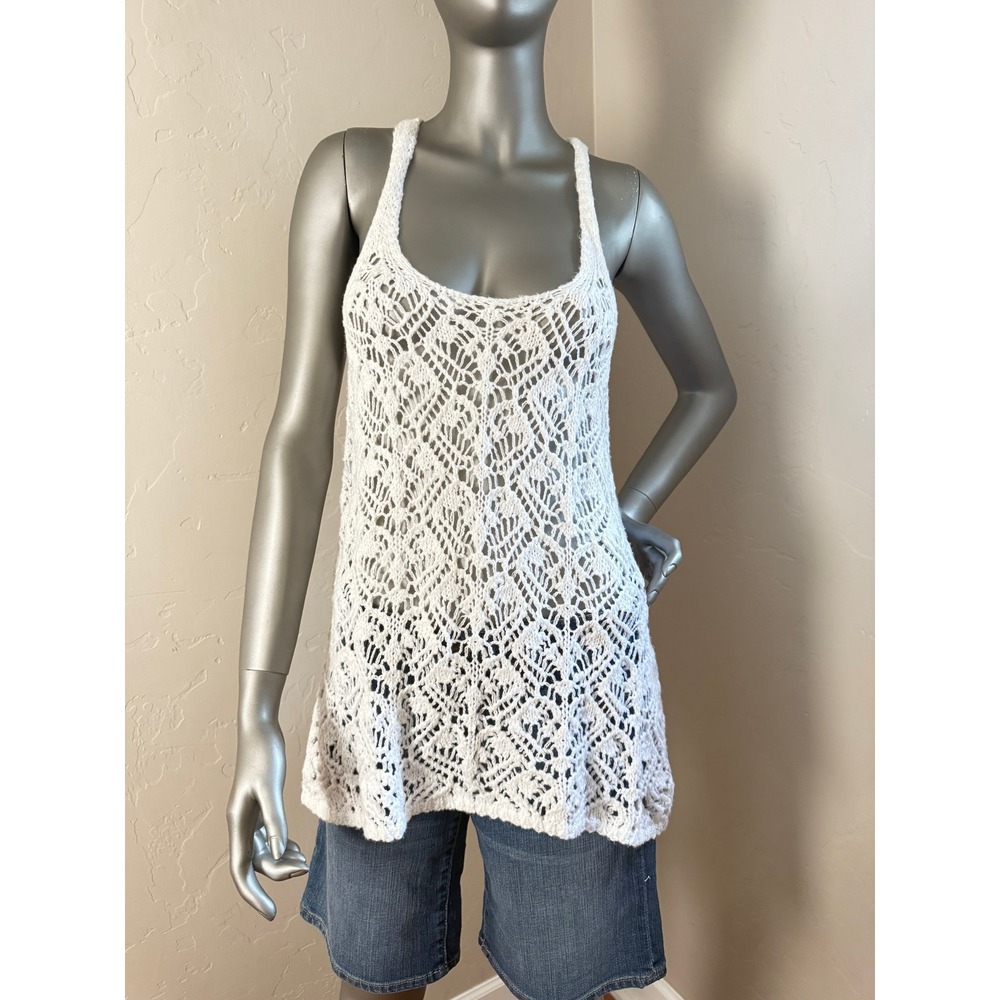 Vintage Abercrombie & Fitch White Crochet Knit Tank Top Y2K Boho 2000s 150122130 - Picture 1 of 8